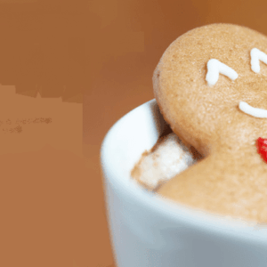 Gingerbread man latte art in a cup.