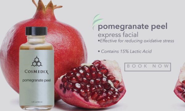 Pomegranate peel facial serum bottle.